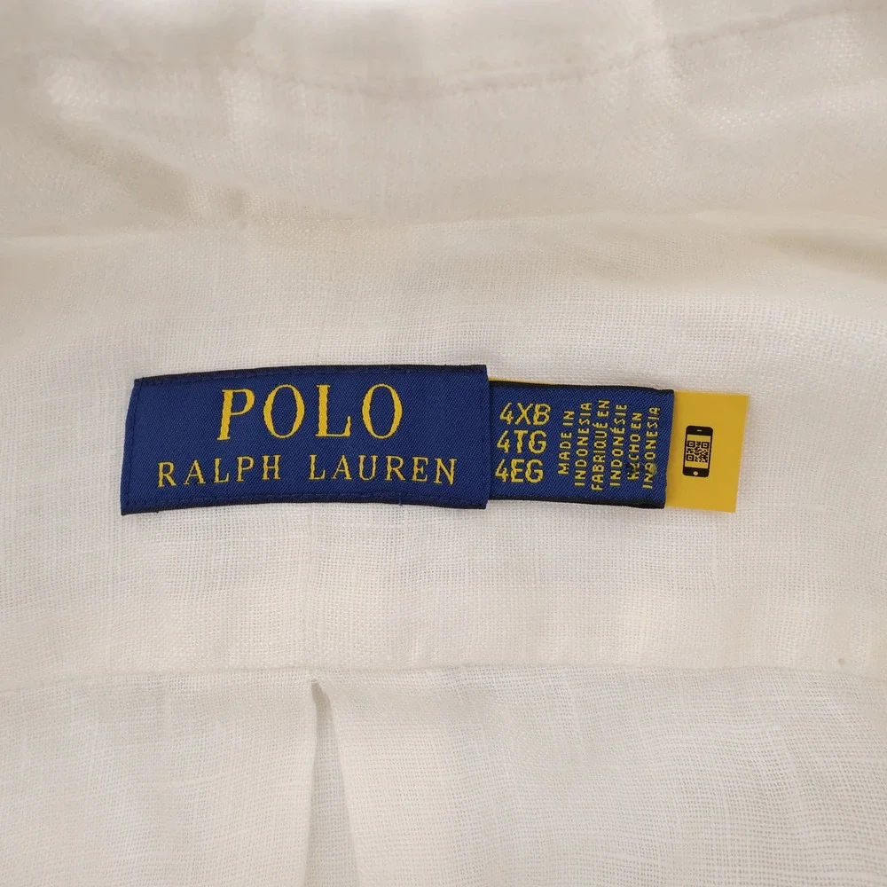 NEW Polo Ralph Lauren Linen Button Down Shirt White Long Sleeve Mens 4XB $148